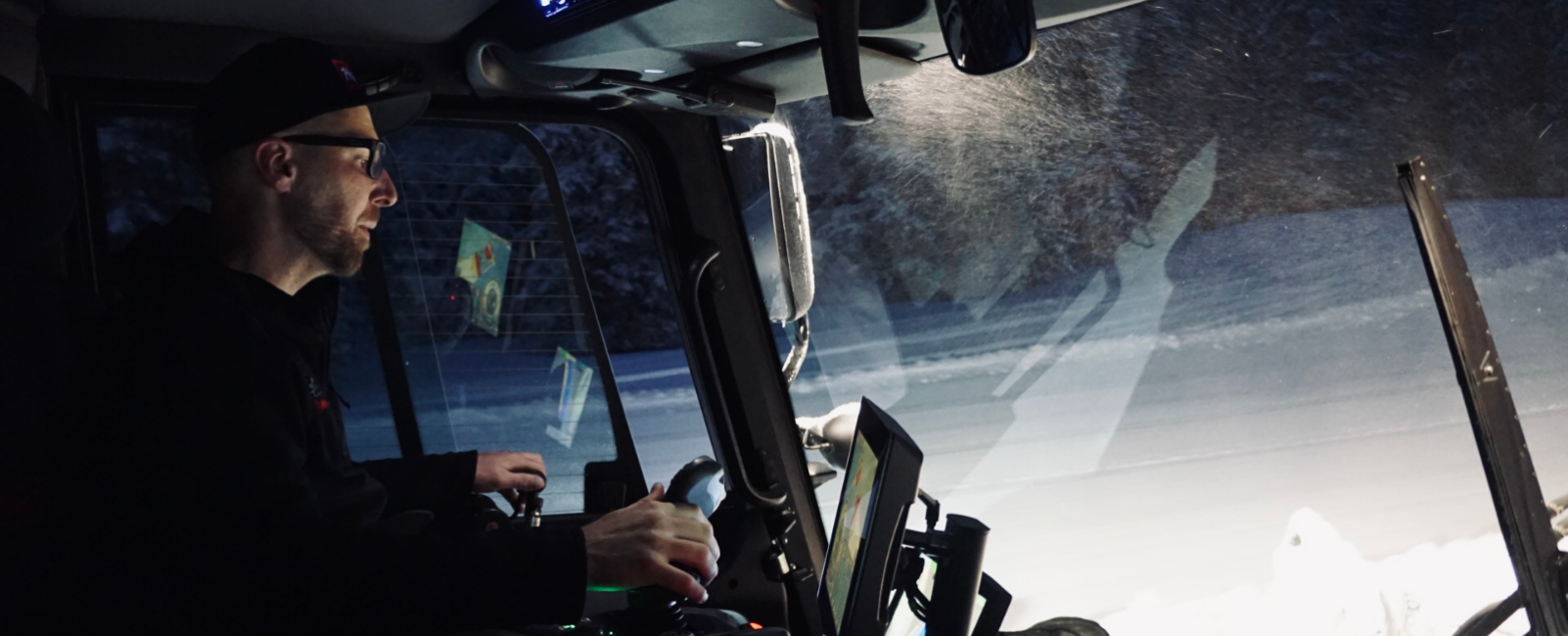 Snowcat Piste Basher Driving