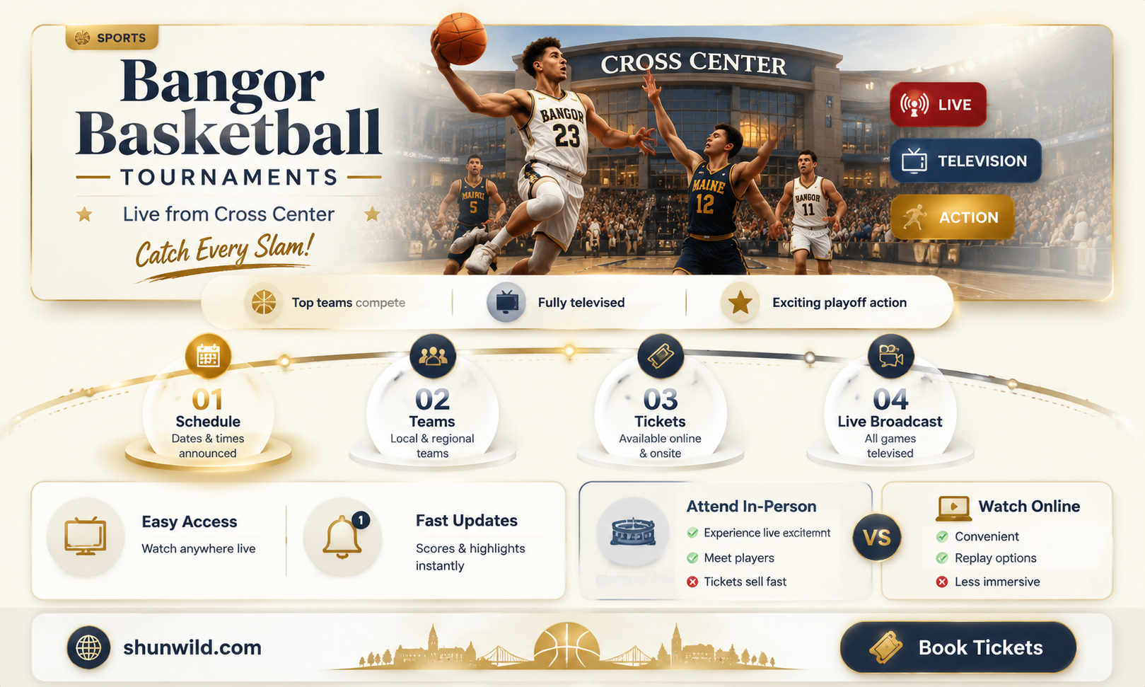 are basketball tournament in bangor at cross center televised