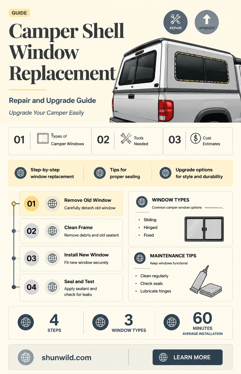 are camper shell window replacement