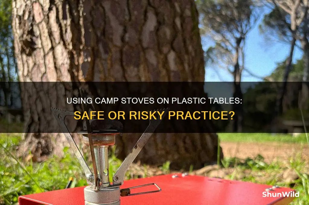 can a camp stove be used on plastic table