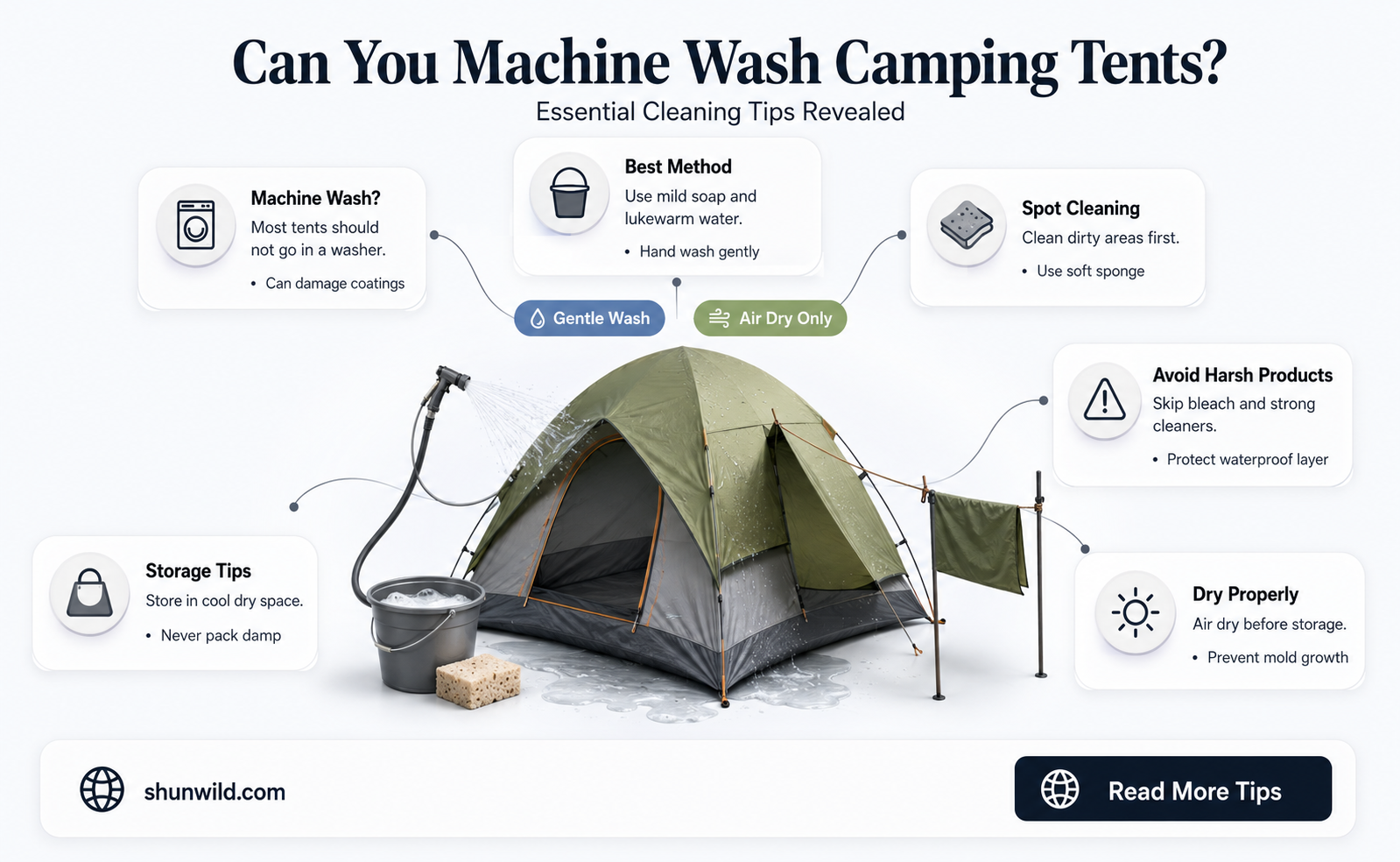 are camping tents machine washable