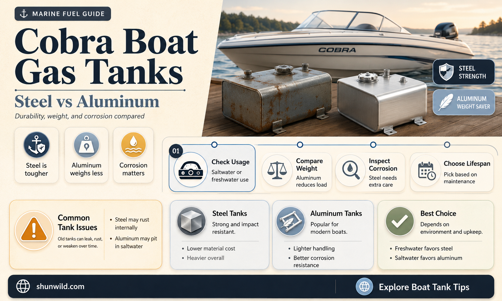 are cobra boat gas tanks steel or aluminum