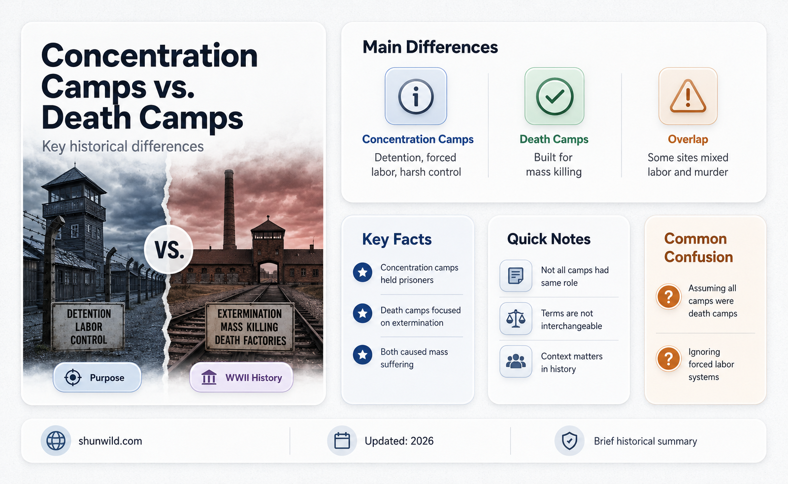 are concentration camps were historically different from death camps