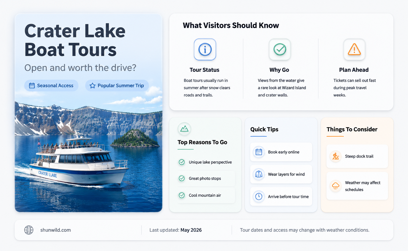 are crater lake boat tours open