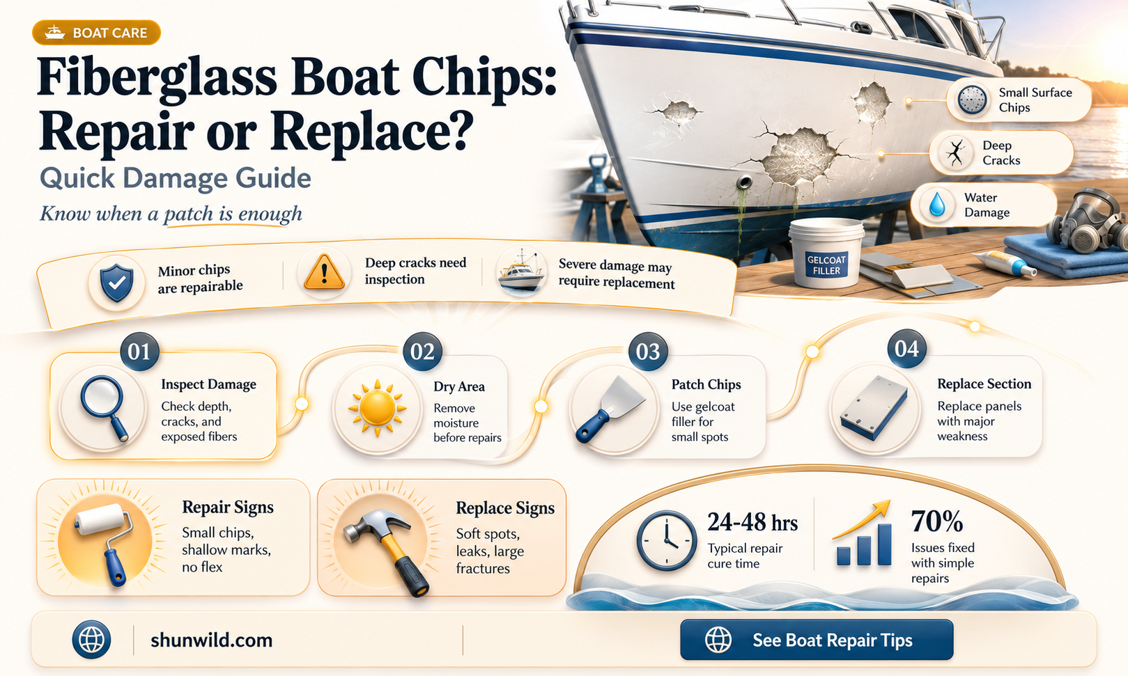 are chips in a fiberglass boat