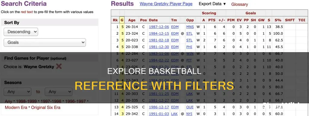 how do filter basketball reference