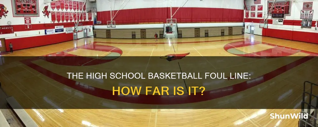 how far away is high school basketball foul line
