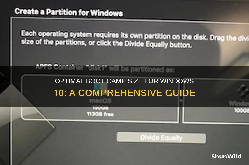 how large to make boot camp for windows 10