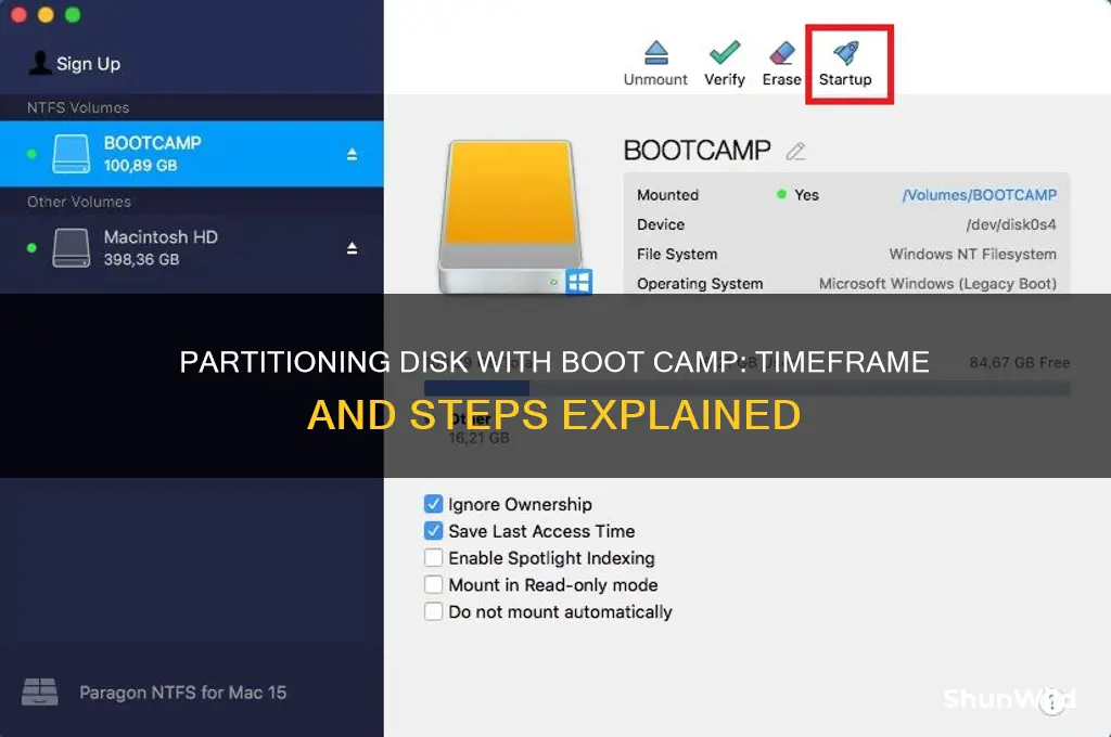 how long does it take to partition disk boot camp