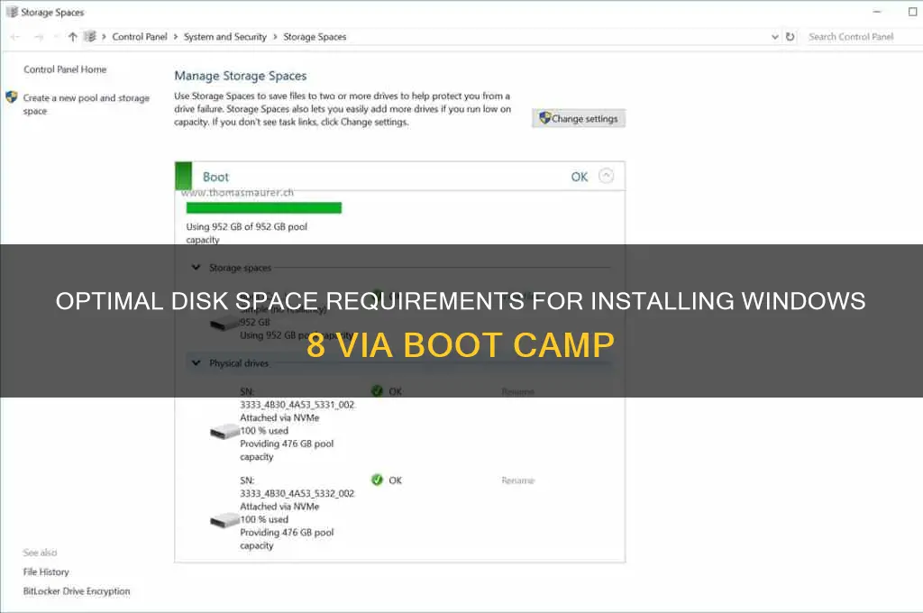 how much disk space for boot camp windows 8