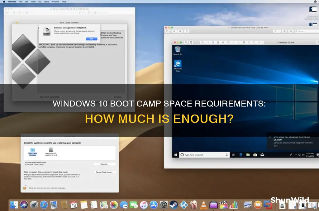 how much space does windows 10 boot camp need