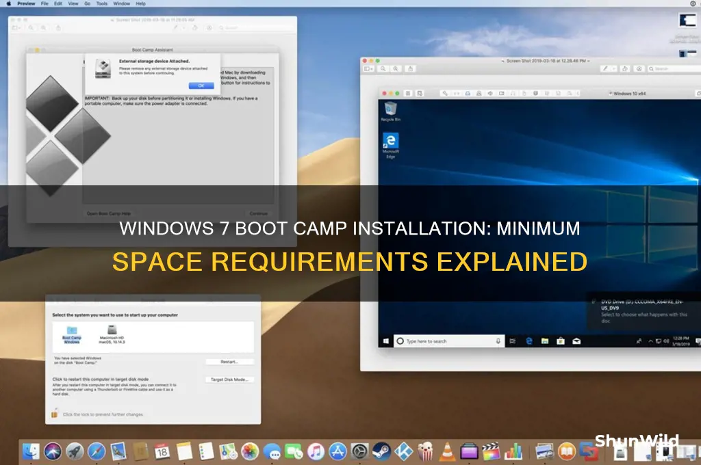 how much space does windows 7 need boot camp