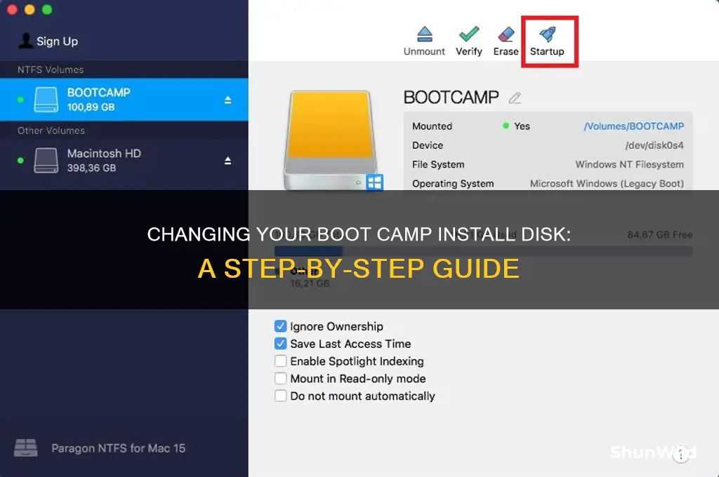 how to change boot camp install disk