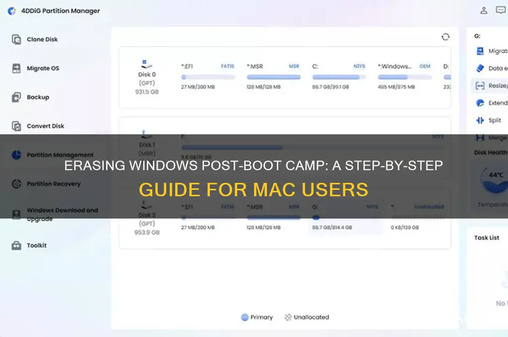 how to erase windows after boot camping