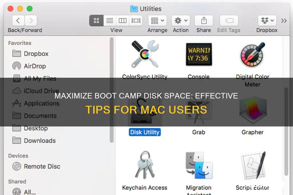 how to get more dosk space on boot camp