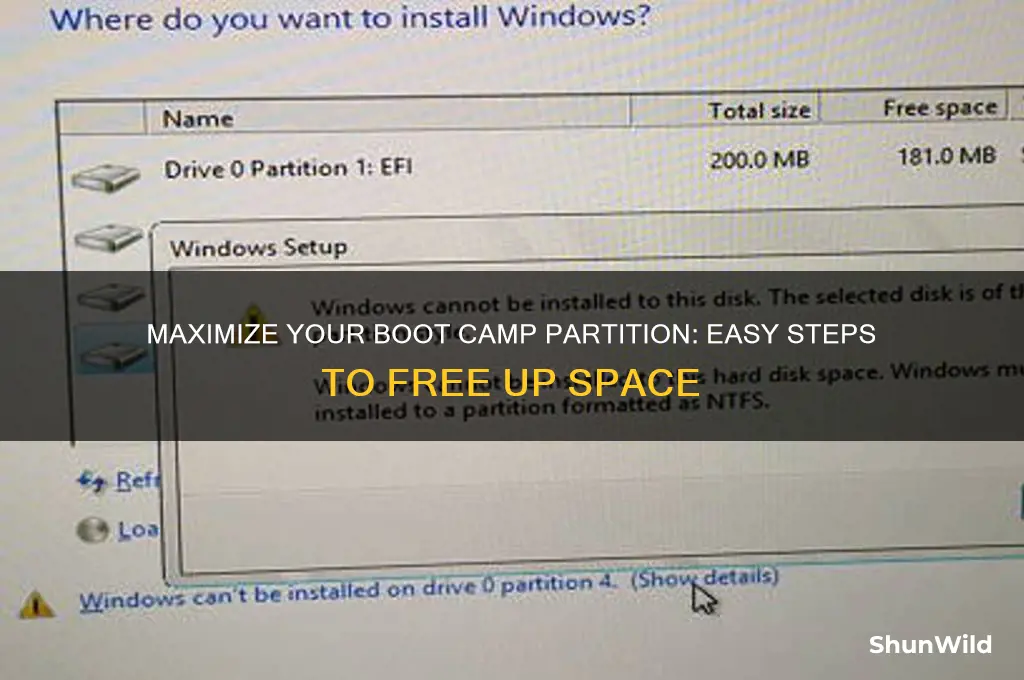how to get more space in boot camp