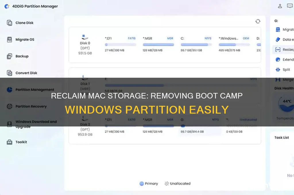 how to get storage back from boot camp windows partition
