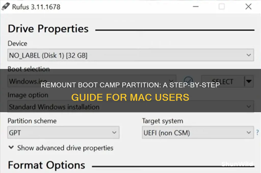 how to remount boot camp partitiionn n