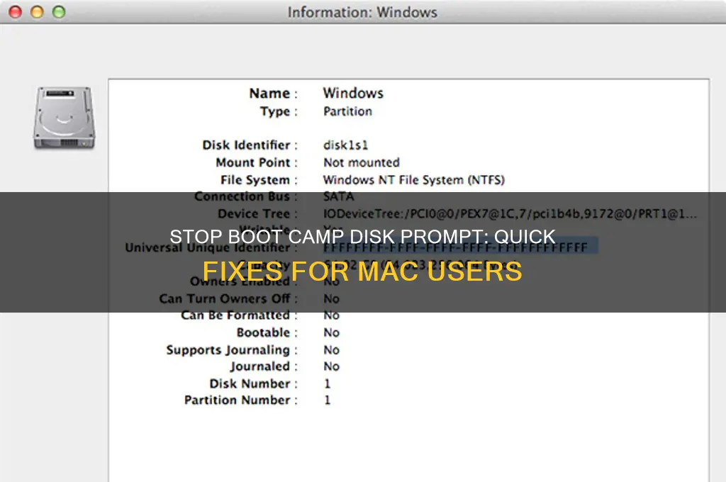 how to stop boot camp asking for disk