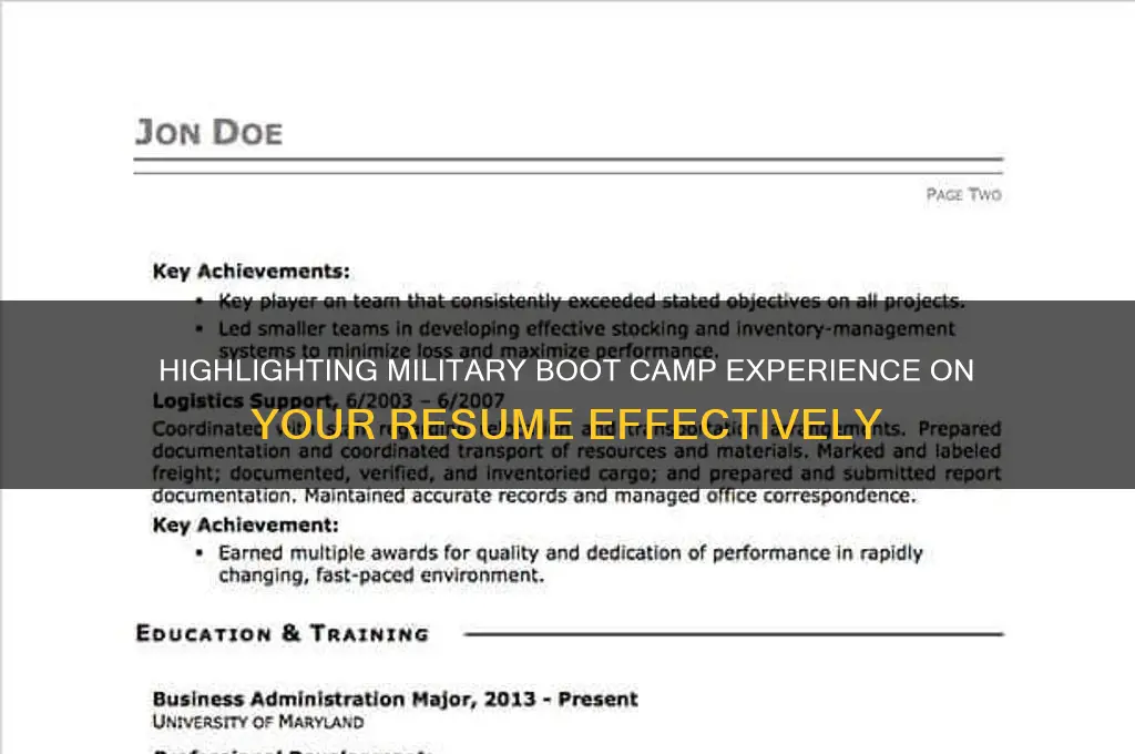 how to write miliatry boot camp in resume