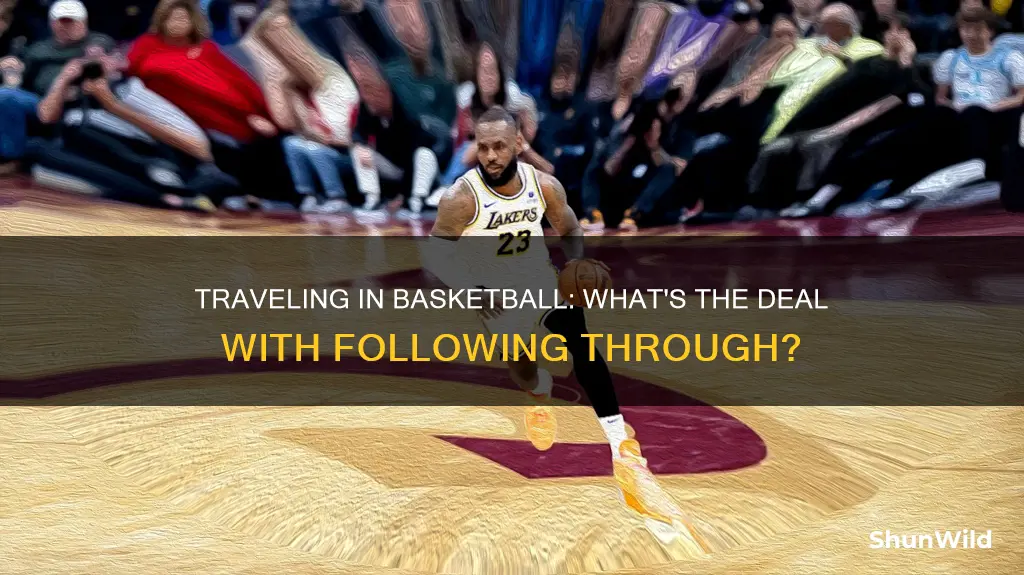 is following to the ground with a basketball traveling
