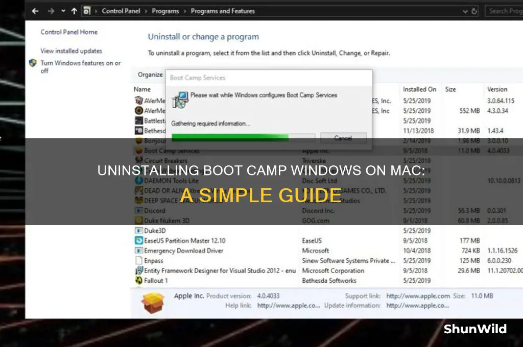 is it easy to uninstall boot camp windows mac