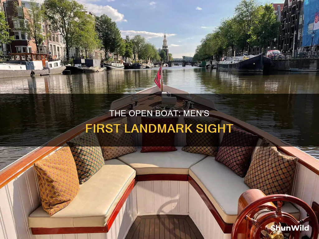 what landmark do the men see first in open boat