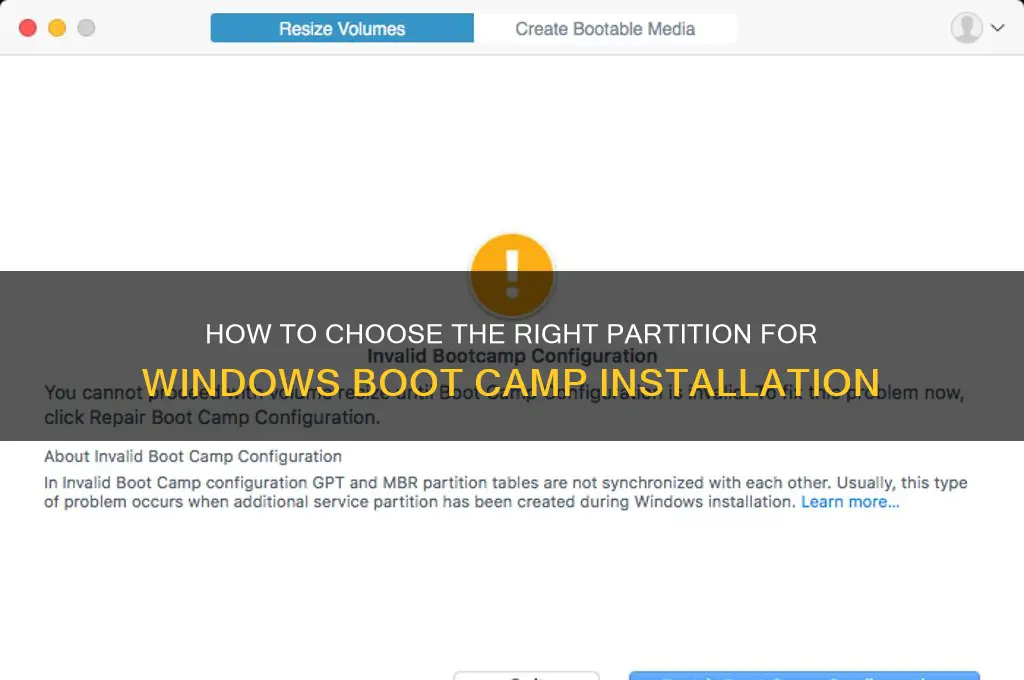 which partition install windows boot camp
