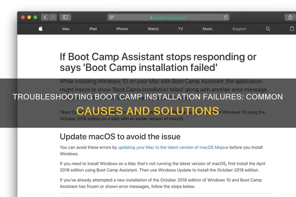 why boot camp installation failed