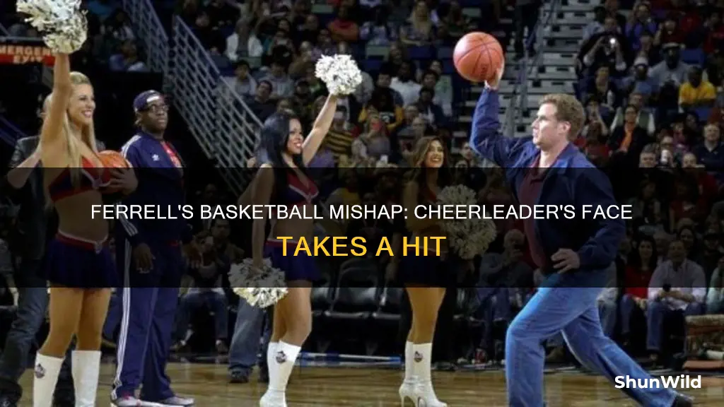 will ferrell hits cheerleader in face with basketball